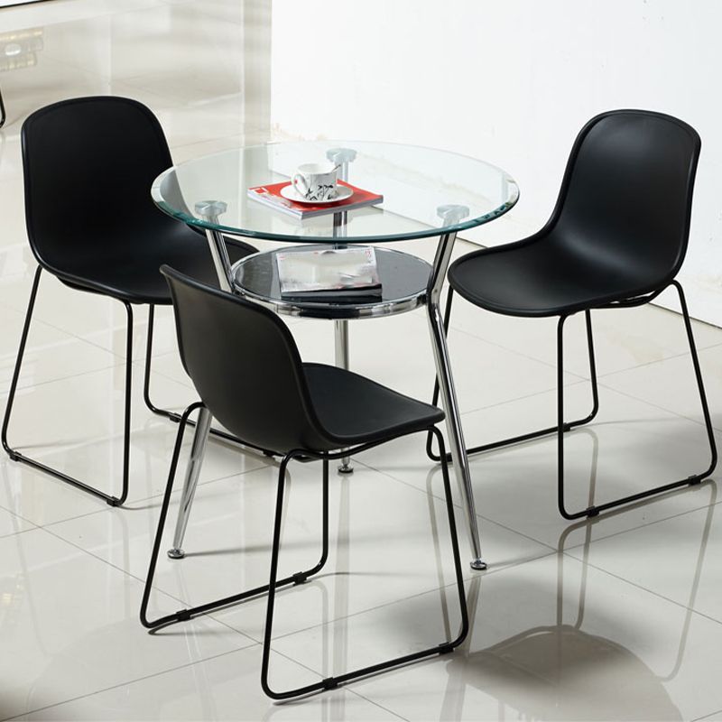 Metal Contemporary Round Dining Table Glass Top Table for Dining Room Clearhalo 'Dining Tables & Seating' 'Dining Tables' 'dining_table' 'furn' 'furn_dining_table' 'Furniture' 'furniture_dining_table' 'Kitchen & Dining Furniture' 'kitchen' 'kitchen_dining_table' 1200x1200_2c6936e2-4382-452e-bc5a-3e70f096c866