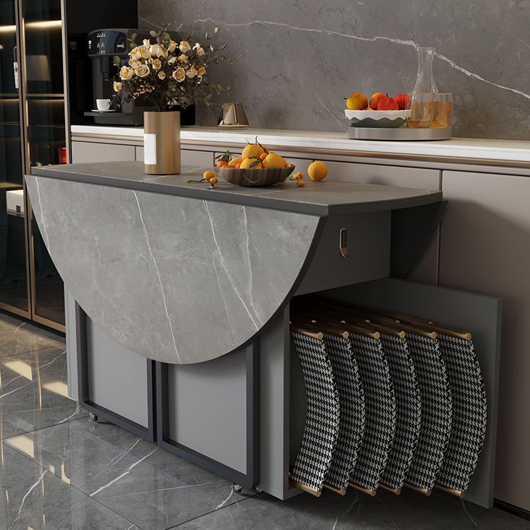 Modern Round Stone Top Dining Table Foldable for Small Spaces