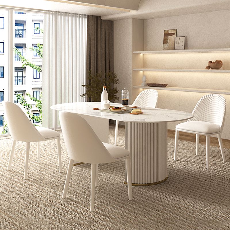 Modern Oval Dining Site Table Stone and Metal White Base Dinner Room Kitchen Table