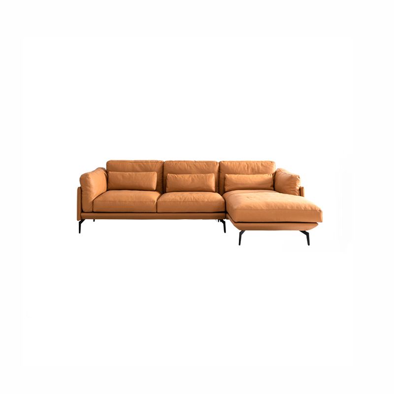 Square Arm Genuine Leather Sofa and Chaise Brown Sectional with Bolster Pillows Clearhalo 'furn' 'furn_sectionals' 'Furniture' 'furniture_sectionals' 'kitchen' 'kitchen_sectionals' 'Living Room Furniture' 'Sectionals' 1200x1200_2c6b7a8b-3410-4538-80c0-2b74ed42e81c