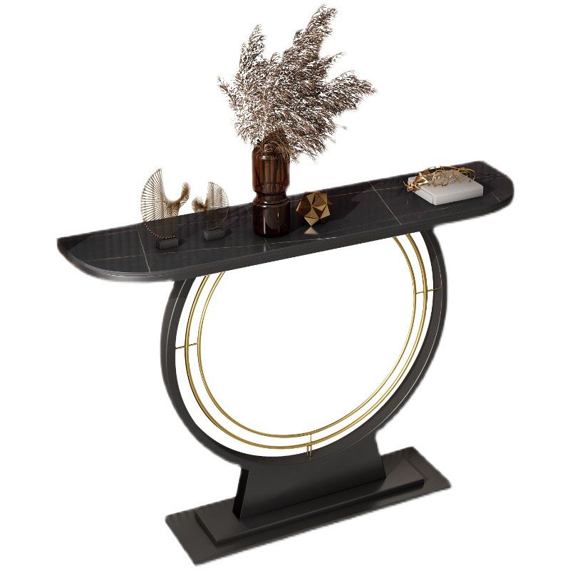 12 Inch Wide Glam Accent Table Half Moon Stone Console Table for Hall