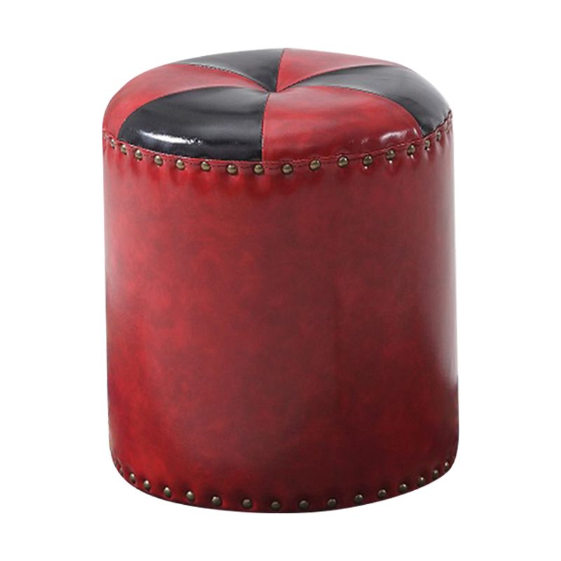 Modern Round Ottoman Color Block Leather Round Ottoman With Nailhead Trim Clearhalo 'furn' 'furn_ottomans_poufs' 'Furniture' 'Living Room Furniture' 'Ottomans & Poufs' 'ottomans_poufs' 1200x1200_2c707380-5e8b-4280-b6b8-6a80336bb595