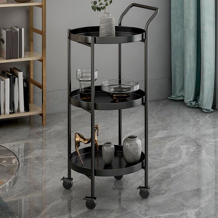 Black / Gold Round Tray Top Side Table Metal 4 Legs End Table with Shelf