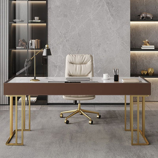 Rechteckig geformte Büro -Laptop -Tabelle reversibel in Greywriting -Schreibtisch mit 3 Schubladen