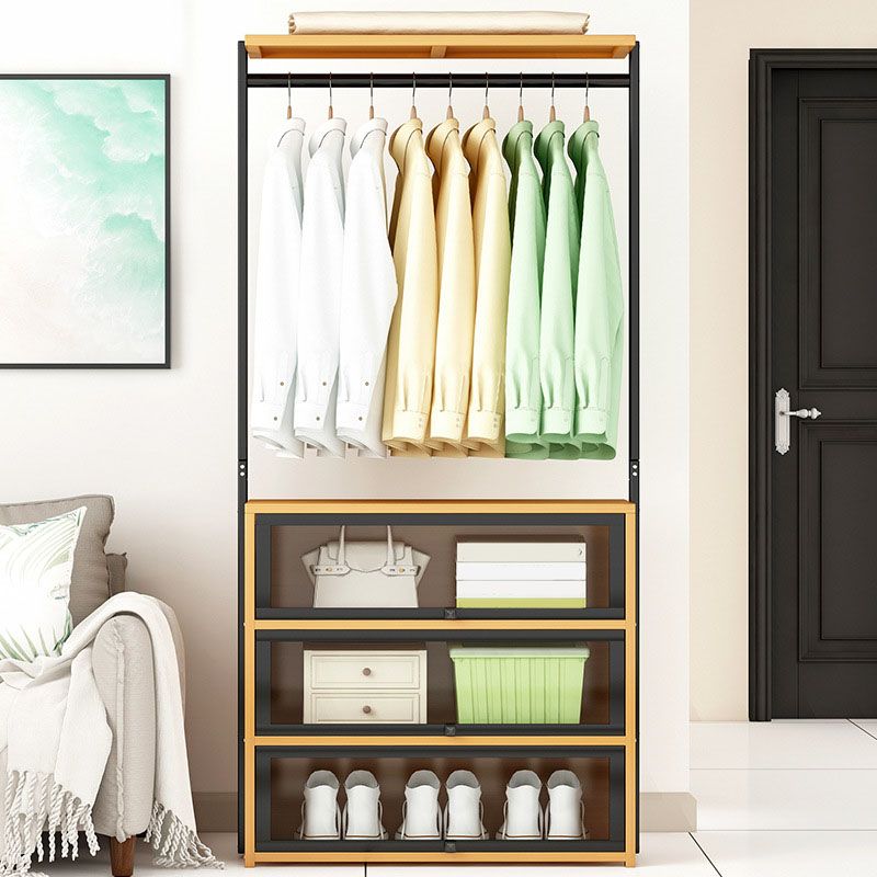 Modern kapsel vast hout vrij staande kledinghanger met opbergplaten