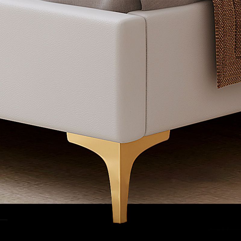 Lit de panneau moderne lit en faux cuir blanc avec une jambe en or personnalisée