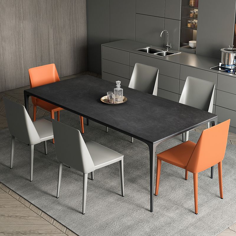 Modern Rectangular Grey Stone Top Dining Table with 4 Black Legs Clearhalo 'Dining Tables & Seating' 'Dining Tables' 'dining_table' 'furn' 'furn_dining_table' 'Furniture' 'Kitchen & Dining Furniture' 1200x1200_2c879d0e-e2fb-4269-ba33-35a2ebaa4f1c