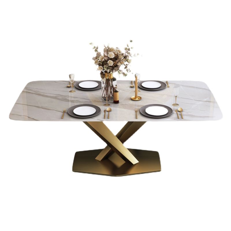 Sintered Stone Top Dining Table Rectangle Table with Gold Metal Pedestal Base Clearhalo ' dining_table' 'Dining Tables & Seating' 'Dining Tables' 'furn' 'furn_dining_table' 'Furniture' 'furniture_dining_table' 'Kitchen & Dining Furniture' 'kitchen&dining_furn' 'kitchen' 'kitchen_dining_table' 1200x1200_2c87e54e-fce4-49fd-964f-7853565b41c0