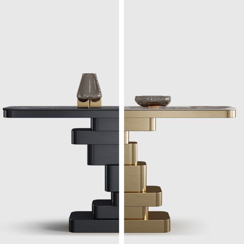 Glam Rectangle Console Table Stone Console Accent Table for Hall