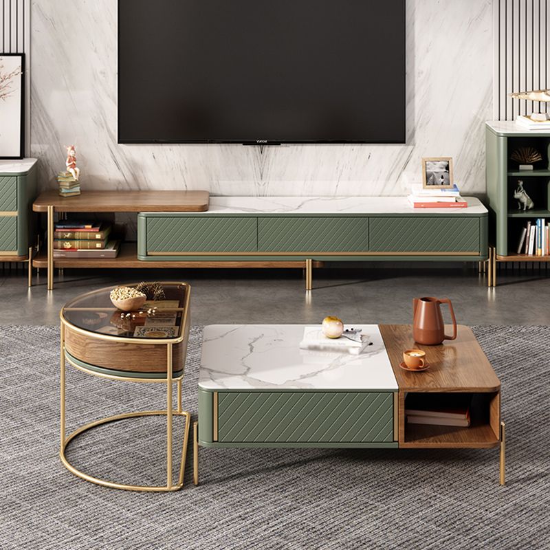 Modern Style Paint Craft Green and White Rectangular Round Coffee Table