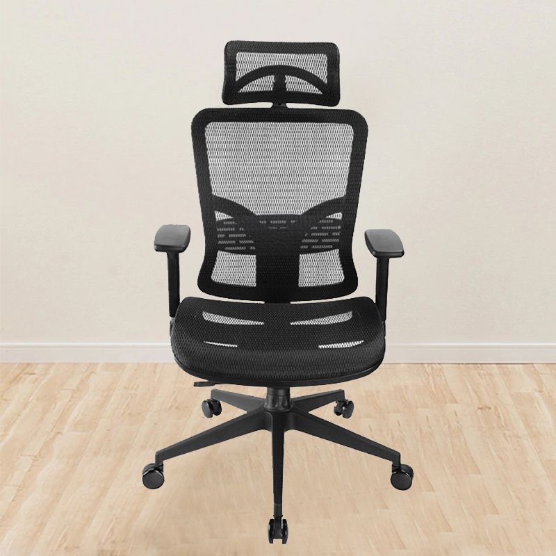 Chaise de bureau rotative en maille avec dossier haut noir, chaise de travail avec roulettes