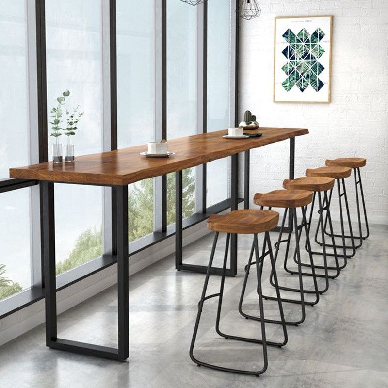 Brown Modern Style Bar Table Solid Wood and Iron Bar Table Coffee Shop Bar Table Clearhalo 'Bar Furniture' 'Bar Tables' 'bar_tables' 'furn' 'furn_bar_tables' 'Furniture' 'furniture_bar_tables' 'Kitchen & Dining Furniture' 1200x1200_2c91e4c5-35f1-48a4-8a0b-7eb85d2f4ec1