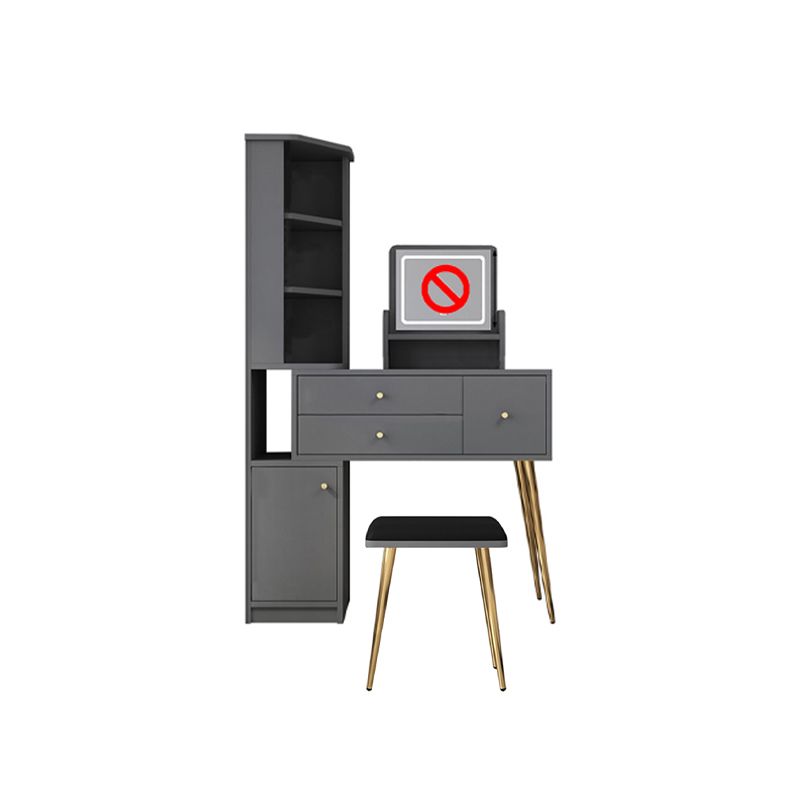 Materiale a base di legno in stile glam tavolo da toeletta bianca/grigia con cassetti e ripiani