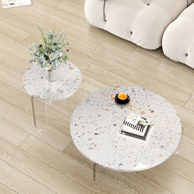Round Terrazzo Coffee Cocktail Table Set with Acrylic/Ash Legs Clearhalo 'Coffee & Accent Tables' 'Coffee Tables' 'coffee_tables' 'furn' 'furn_coffee_tables' 'Furniture' 'Living Room Furniture' 1200x1200_2c942341-674d-4f0f-b0e0-8e7dff499110