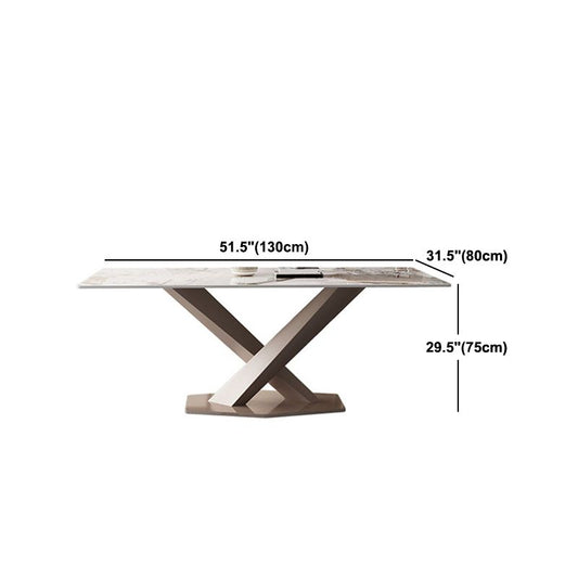 Mesa de comedor de piedra sinterizada muebles de oro modernos con base de acero pedestal
