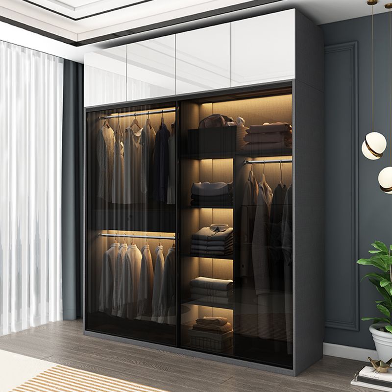 Modern Style Glass Wardrobe 1-Drawer Bedroom Wardrobe Closet Clearhalo 'Armoires & Wardrobes' 'armoires_wardrobes' 'Bedroom Furniture' 'furn' 'furn_armoires_wardrobes' 'Furniture' 1200x1200_2ca74cbd-375f-45b2-aee0-b614bd1582d3