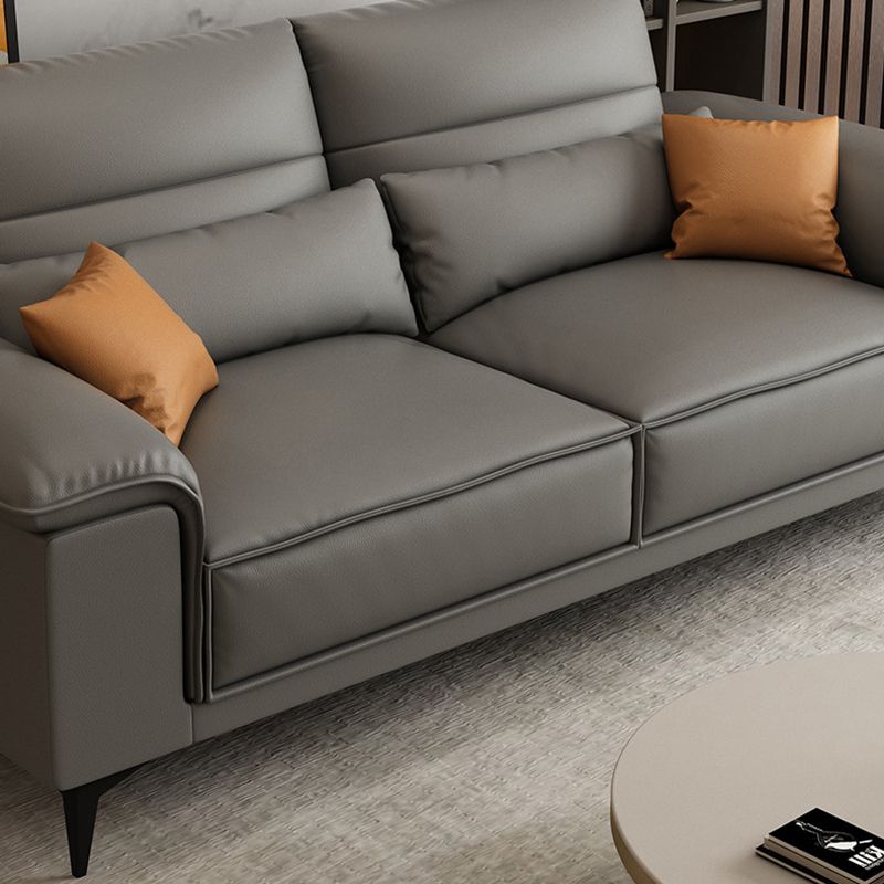 Square Arm Grey Cushion Back Contemporary Faux Leather Living Room Sofa Clearhalo 'furn' 'furn_sectionals' 'Furniture' 'furniture_sectionals' 'kitchen' 'kitchen_sectionals' 'Living Room Furniture' 'Sectionals' 1200x1200_2ca94794-6b19-4d5c-8fa1-ad99dfda316e