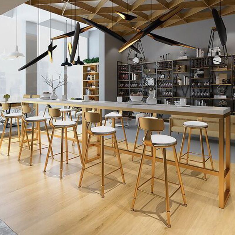 Glam Pub Table with Metal Base White Wood Top Bar Table for Living Room Clearhalo 'Bar Furniture' 'Bar Tables' 'bar_tables' 'furn' 'furn_bar_tables' 'Furniture' 'Kitchen & Dining Furniture' 1200x1200_2cb1171d-4524-4dfe-8b1b-c76f85edce60