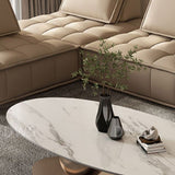 15"H Glam Coffee Table Pedestal Slate Oval Coffee Cocktail Table