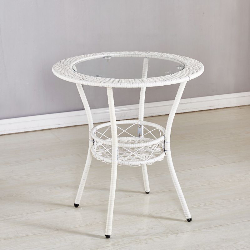 4 Legs Single Coffee Table Glass Modern with Shelf Cocktail Table