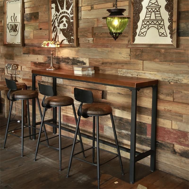 Brown Modern Style Bar Table Solid Wood and Black Iron Coffee Shop Bar Table Clearhalo 'Bar Furniture' 'Bar Tables' 'bar_tables' 'furn' 'furn_bar_tables' 'Furniture' 'furniture_bar_tables' 'Kitchen & Dining Furniture' 'kitchen&dining_furn' 'kitchen' 1200x1200_2cb9d1f5-7236-44b0-93d0-4db587cb10c8