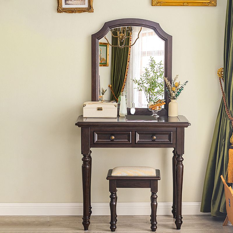 Ensemble de vanité brun cend avec miroir 17,71 "tables de vanité en bois de large avec 2 tiroirs