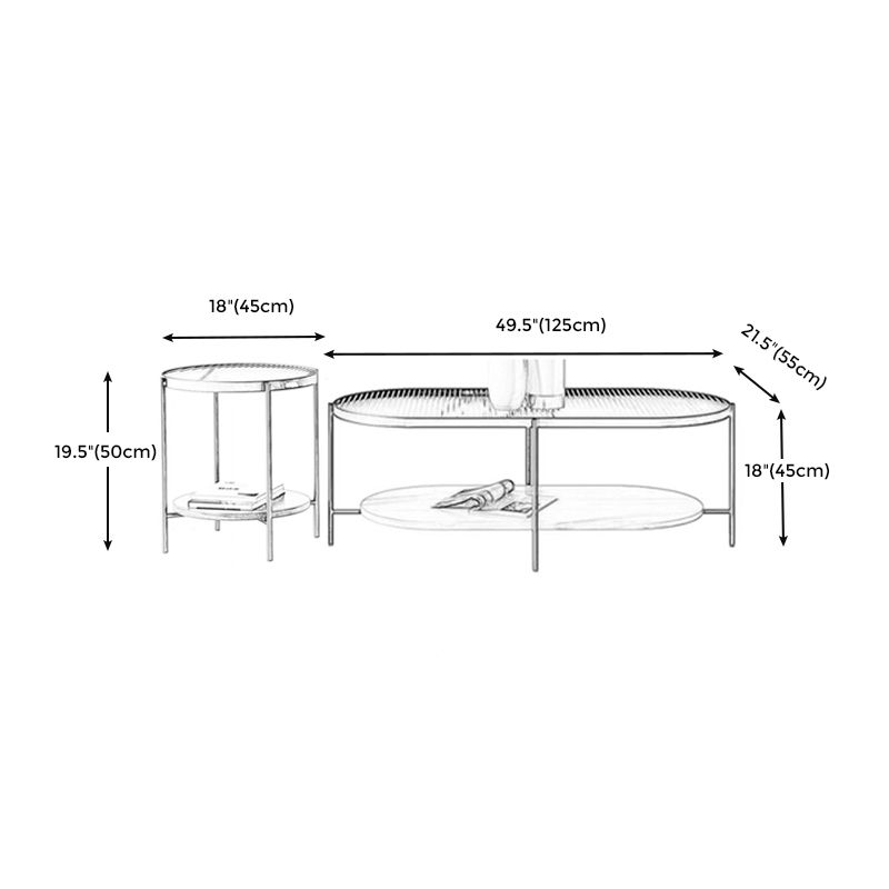 Mesa de cóctel con patas cruzadas de vidrio con acentos de madera mesa de café elíptico