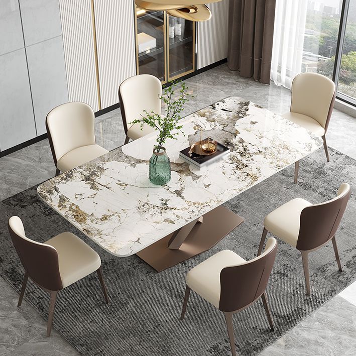 Glam Kitchen Sintered Stone Dining Table Gray Rectangle Shape Dining Table with Pedestal Base Clearhalo ' dining_table' 'Dining Tables & Seating' 'Dining Tables' 'furn' 'furn_dining_table' 'Furniture' 'furniture_dining_table' 'Kitchen & Dining Furniture' 'kitchen&dining_furn' 'kitchen' 'kitchen_dining_table' 1200x1200_2cbd41d2-d391-4931-ae7a-6c5b15bfc1dd