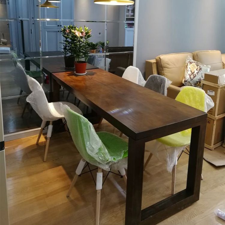 Simple Solid Wood Rectangle Dining Table Khaki Kitchen Dining Table with Double Pedestal Bases Clearhalo ' dining_table' 'Dining Tables & Seating' 'Dining Tables' 'furn' 'furn_dining_table' 'Furniture' 'furniture_dining_table' 'Kitchen & Dining Furniture' 'kitchen&dining_furn' 'kitchen' 'kitchen_dining_table' 1200x1200_2cc2b002-d957-4513-8d8c-9f537e2c94fa
