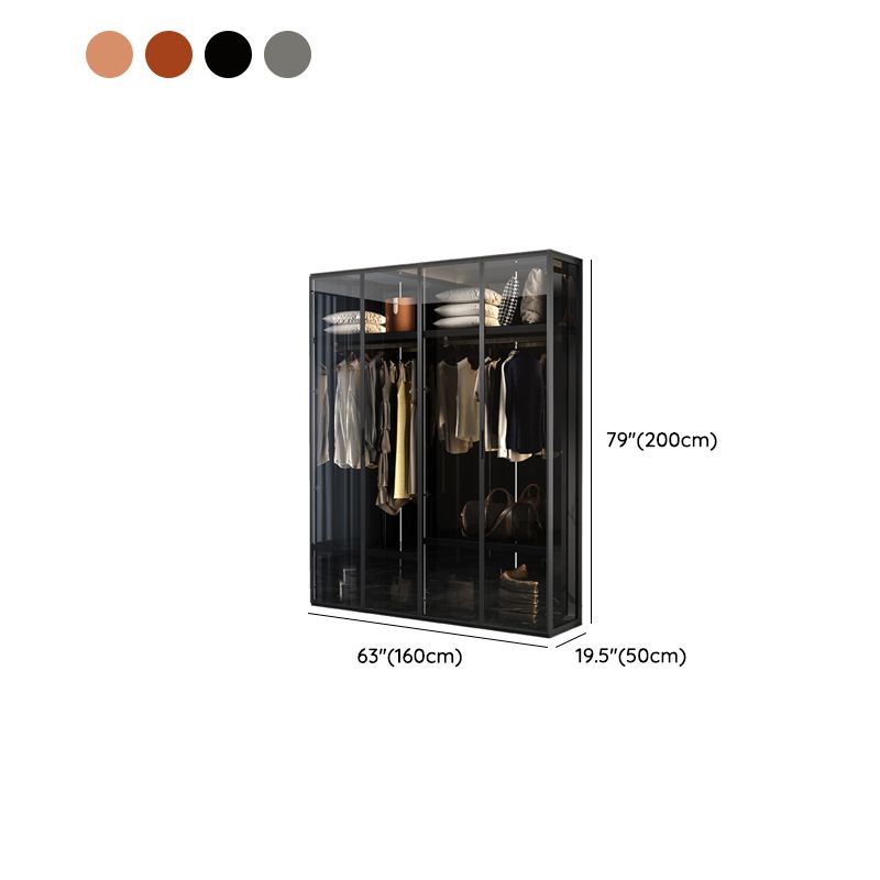 Contemporary Tempered Glass Wardrobe Armoire Freestanding Wardrobe with Shelves Clearhalo 'Armoires & Wardrobes' 'armoires_wardrobes' 'Bedroom Furniture' 'furn' 'furn_armoires_wardrobes' 'Furniture' 1200x1200_2cc678ab-4a5e-4b65-beb2-aaab42480253