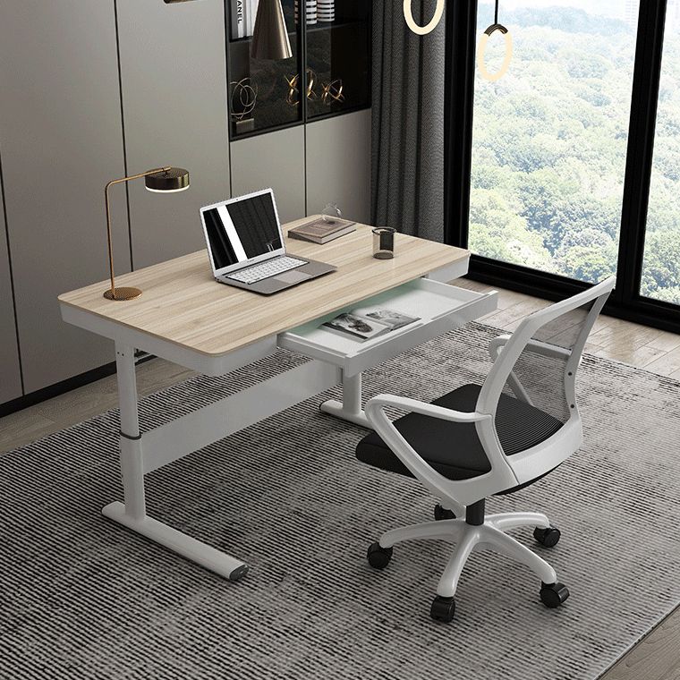 Zeitgenössischer Stand Desk Converter White Metal Trestle Base Desk für Büro