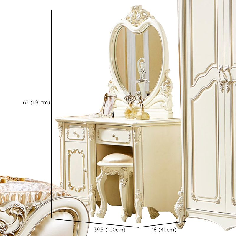 Victorian Solid Wood Vanity Dressing Table with Drawers Mirrored Makeup Vanit