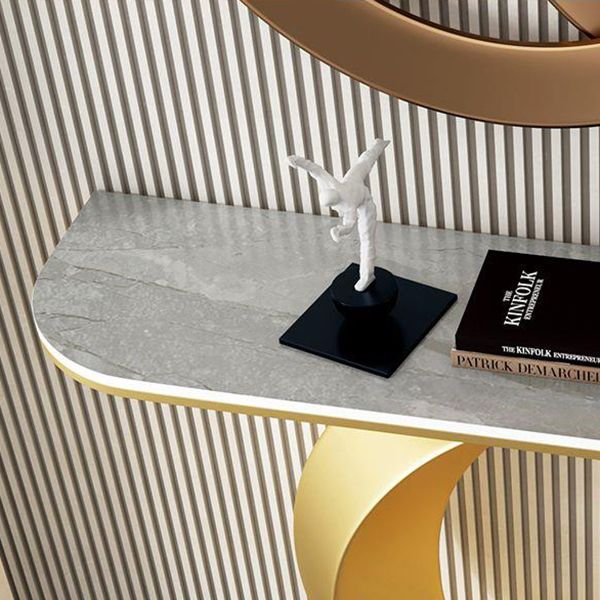 Halbmond zeitgenössischer Konsolen Akzenttisch Antikes Finish -Konsole -Sofa Tisch in Stein