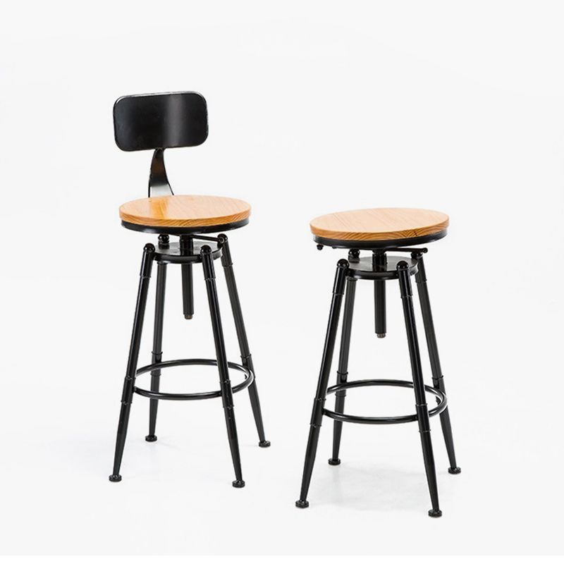 Industrial Solid Wood Dining Stool Adjustable Height Bar Stool with Footrest