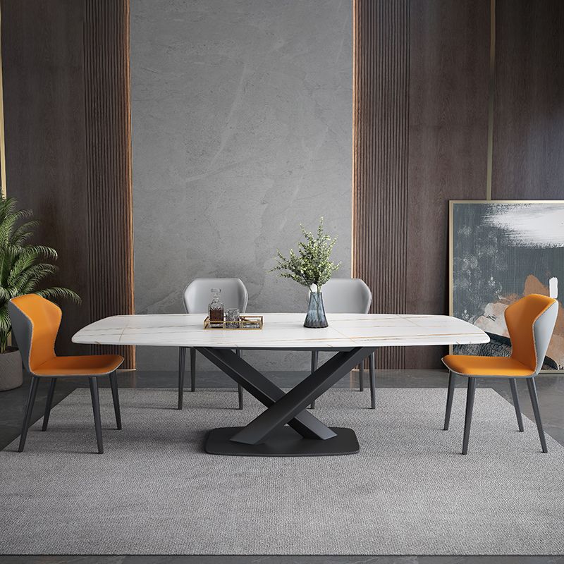 Sintered Stone Top Dining Table Modern Rectangle Table with Metal Pedestal Clearhalo ' dining_table' 'Dining Tables & Seating' 'Dining Tables' 'furn' 'furn_dining_table' 'Furniture' 'furniture_dining_table' 'Kitchen & Dining Furniture' 'kitchen&dining_furn' 'kitchen' 'kitchen_dining_table' 1200x1200_2cd79783-d409-4799-95eb-93d0d72f2ad3