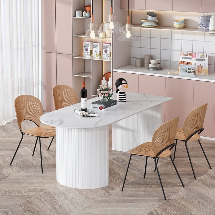 Modern Oval Dining Table Wood Double Pedestal Home Kitchen Dinner Table in White Clearhalo 'Dining Tables & Seating' 'Dining Tables' 'dining_table' 'furn' 'furn_dining_table' 'Furniture' 'furniture_dining_table' 'Kitchen & Dining Furniture' 'kitchen' 'kitchen_dining_table' 1200x1200_2cd79be4-6cff-4307-a9b5-771be7759929
