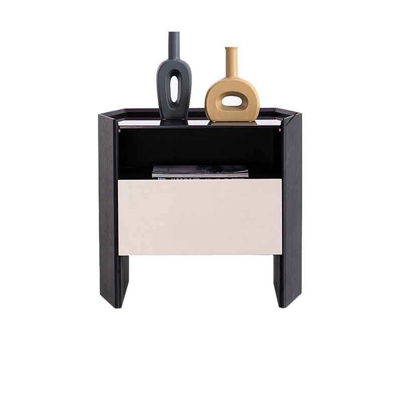 18 pouces H Night Table Glass Top Open Rangement 1 Drawer Lit Striche