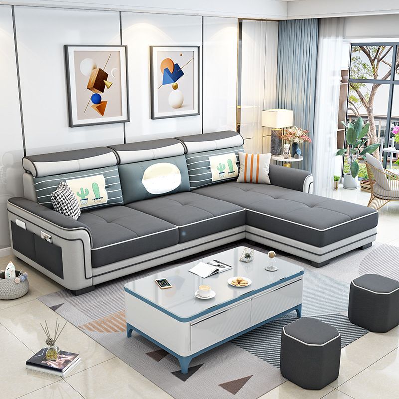 3-seat Pillow Top ArmSectionals Faux Leather Sofa and Chaise with Storage Clearhalo 'furn' 'furn_sectionals' 'Furniture' 'furniture_sectionals' 'kitchen' 'kitchen_sectionals' 'Living Room Furniture' 'Sectionals' 1200x1200_2cda0980-2944-4c2b-a433-c048cb998aba