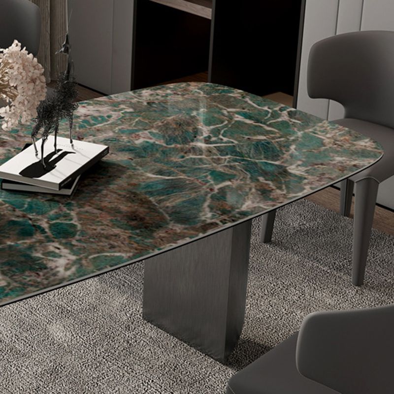 Sintered Stone Modern Rectangle Dining Table Green Stone Top Table with Metal Double Pedestal Clearhalo ' dining_table' 'Dining Tables & Seating' 'Dining Tables' 'furn' 'furn_dining_table' 'Furniture' 'furniture_dining_table' 'Kitchen & Dining Furniture' 'kitchen&dining_furn' 'kitchen' 'kitchen_dining_table' 1200x1200_2cdb110d-5bf1-4049-b569-c850242af6ed