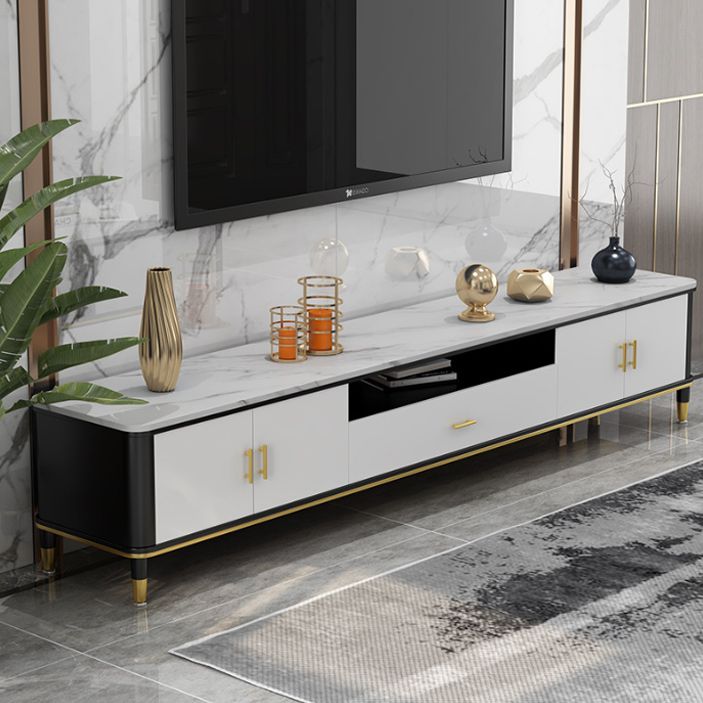 Witte stenen top tv-kast luxueuze 1-open plank tv-standconsole met kasten