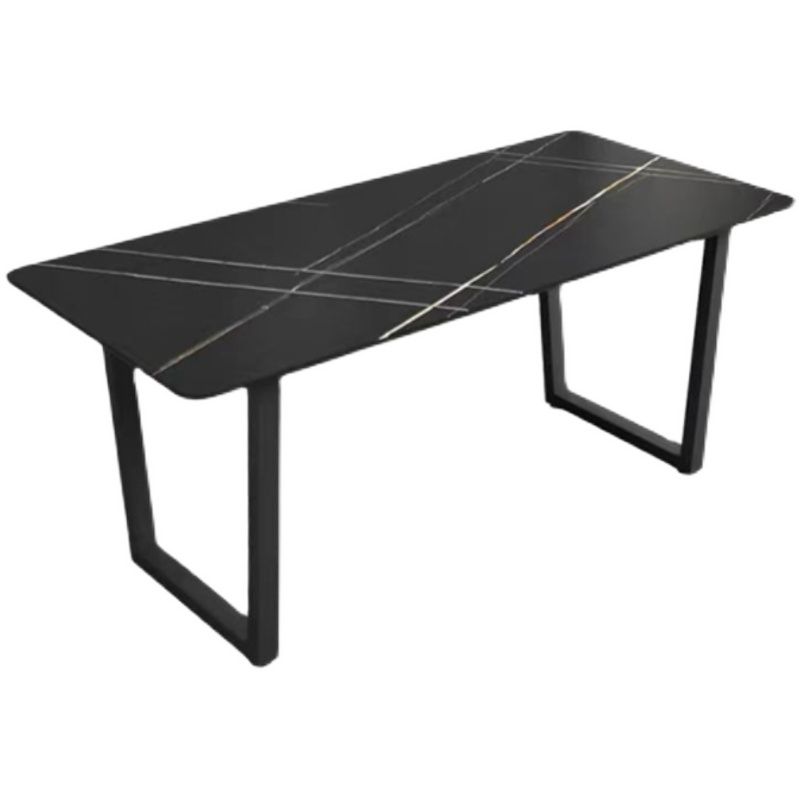 Rectangle Black Base Dining Table Modern Stone Double Pedestal Table Clearhalo 'Dining Tables & Seating' 'Dining Tables' 'dining_table' 'furn' 'furn_dining_table' 'Furniture' 'Kitchen & Dining Furniture' 1200x1200_2ce1014e-04b7-4b74-a51d-5e6dc59cb23f