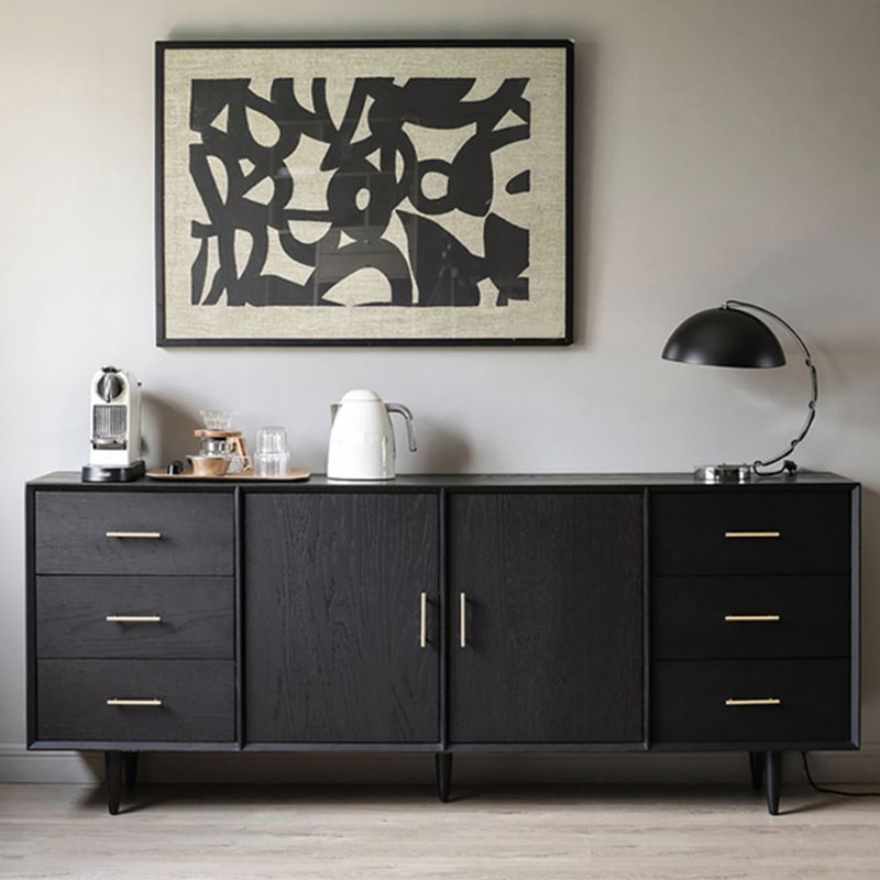 Tavolo da buffet Glam in legno massello nero Tavolo da buffet Glam con 6 cassetti e 2 ante