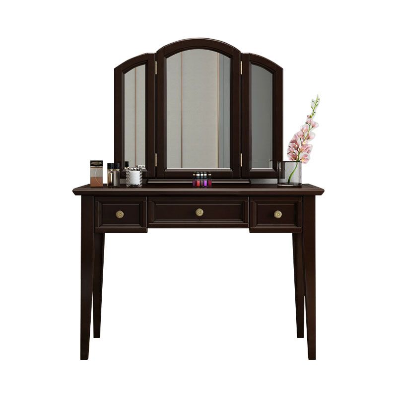 Traditional Solid Wood Vanity Makeup Table Set 3-Drawer Dressing Table Clearhalo 'Bedroom Furniture' 'furn' 'furn_makeup_vanities' 'Furniture' 'Makeup Vanities' 'makeup_vanities' 1200x1200_2ce8c777-b4cd-4afa-be66-384960a3a7f9