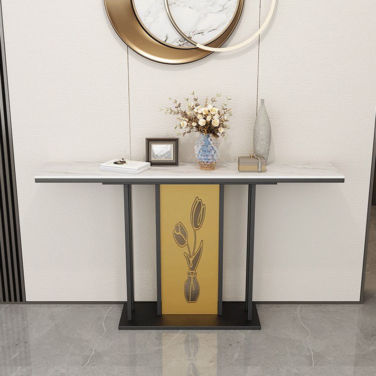 12 inch Wide Glam Accent Table Rectangle Shape Stone Console Table for Hall