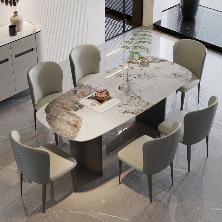 Modern Rectangular Stone Top Dining Table with Metal Legs for Living Room