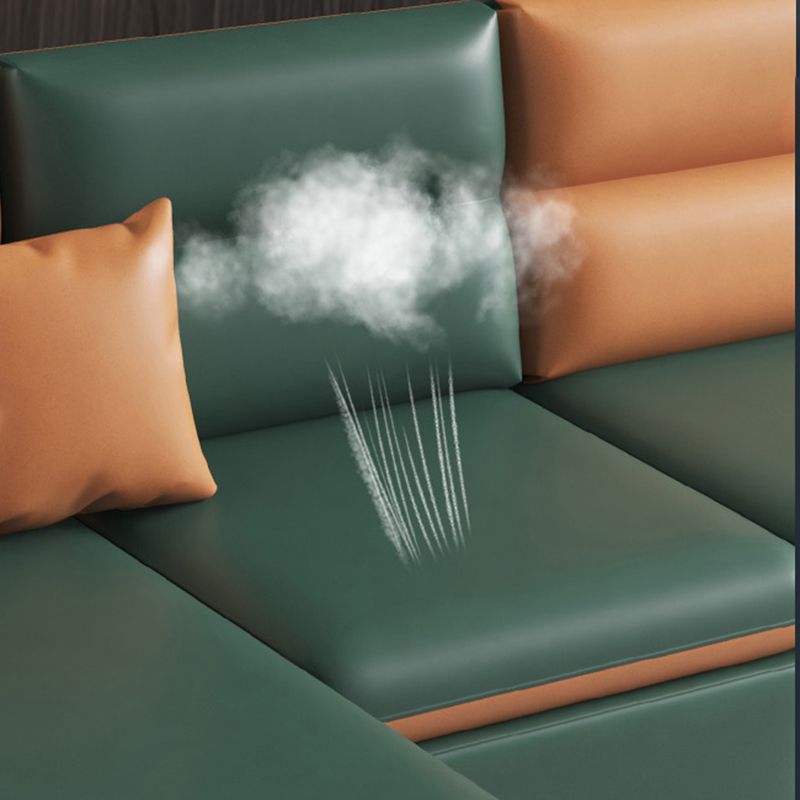 Contemporary Faux Leather Square Arm Sofa with Bolster Pillows, Stain Resistant Clearhalo 'furn' 'furn_sectionals' 'Furniture' 'furniture_sectionals' 'kitchen' 'kitchen_sectionals' 'Living Room Furniture' 'Sectionals' 1200x1200_2cfb6247-5006-4d30-9e4f-d5d573231cec