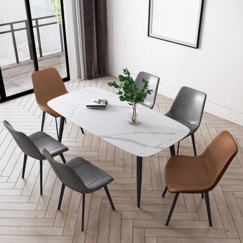 Modern Style Dining Table Rectangle Sintered Stone 4 Legs Table with Black Frame Clearhalo ' dining_table' 'Dining Tables & Seating' 'Dining Tables' 'furn' 'furn_dining_table' 'Furniture' 'furniture_dining_table' 'Kitchen & Dining Furniture' 'kitchen&dining_furn' 'kitchen' 'kitchen_dining_table' 1200x1200_2d04f39a-9367-4db1-8d70-1da5ff6c39b5