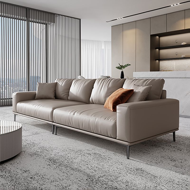 Mid secolo moderno vera pelle cuscini bianchi cuscini a braccio quadrato salotto