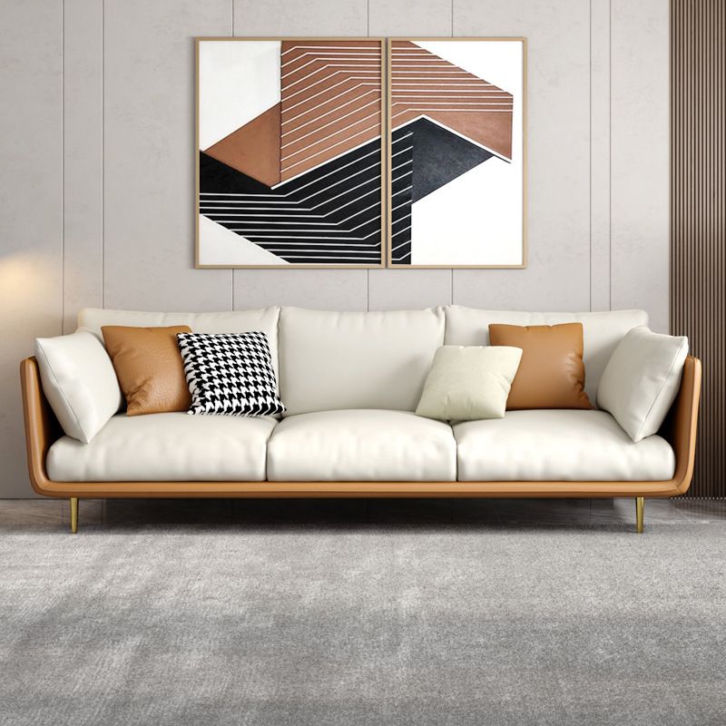 Living Room Genuine Leather Couch Square Arm Sofa with Pillow Back Clearhalo 'furn' 'furn_sofas' 'Furniture' 'furniture_sofas' 'Living Room Furniture' 'Sofa' 'sofas' 1200x1200_2d078a96-2c91-401f-b43b-40da514c1911