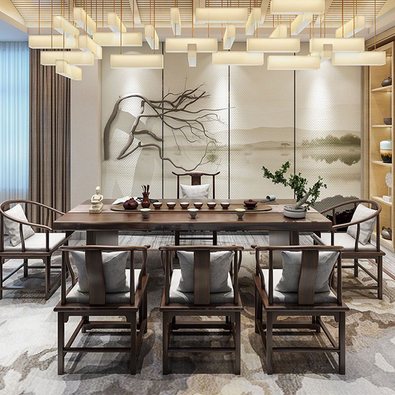 Glam Wooden Dining Rectangle Table with Wooden Legs for Kitchen